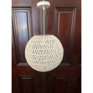 JONATHAN Y Luna 15.75" Diameter White Bohemian Woven Textile Hanging Light Lamp